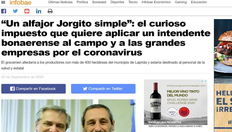 Torres y su “alfajor Jorgito simple” en los diarios