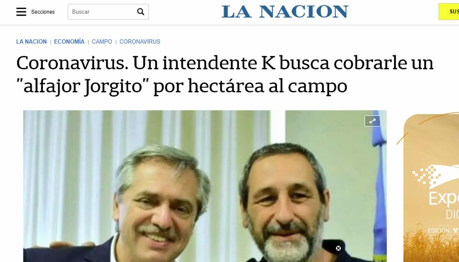 Torres y su “alfajor Jorgito simple” en los diarios